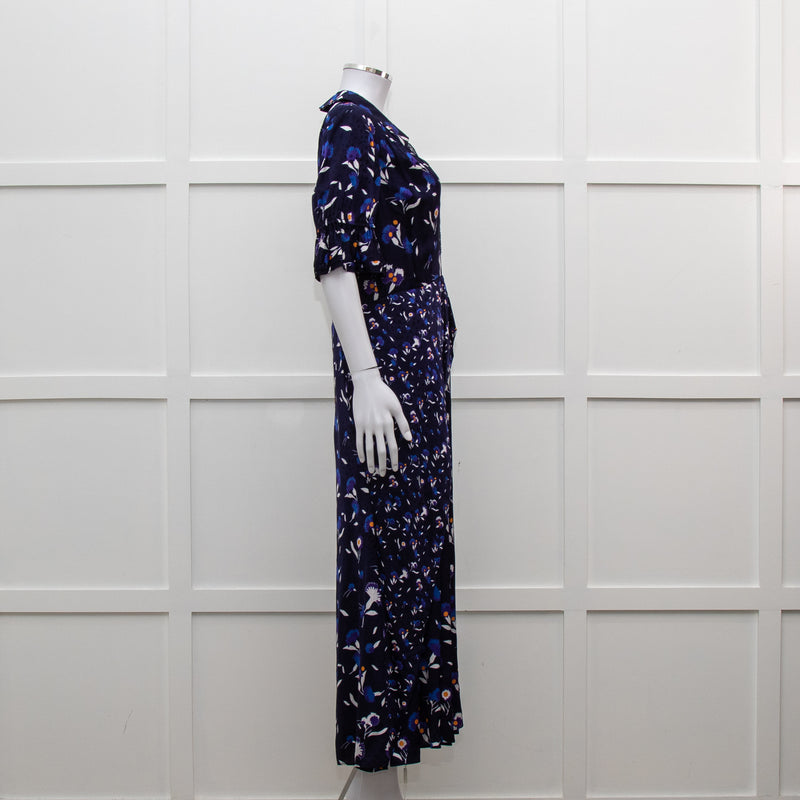 Self Portrait Navy White Floral Short Sleeve Long Dress