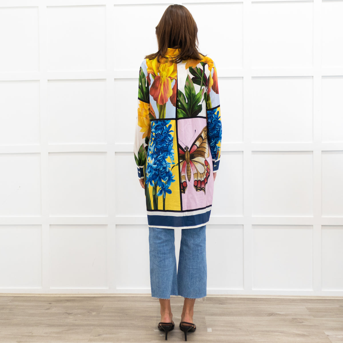 Weekend Max Mara Yellow Pink Green Silk Botanical Print Shirt Dress