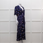 Self Portrait Navy White Floral Short Sleeve Long Dress
