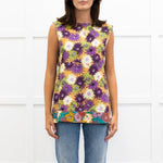 Marni Caramel Purple Flower Print Cotton Sleeveless Top
