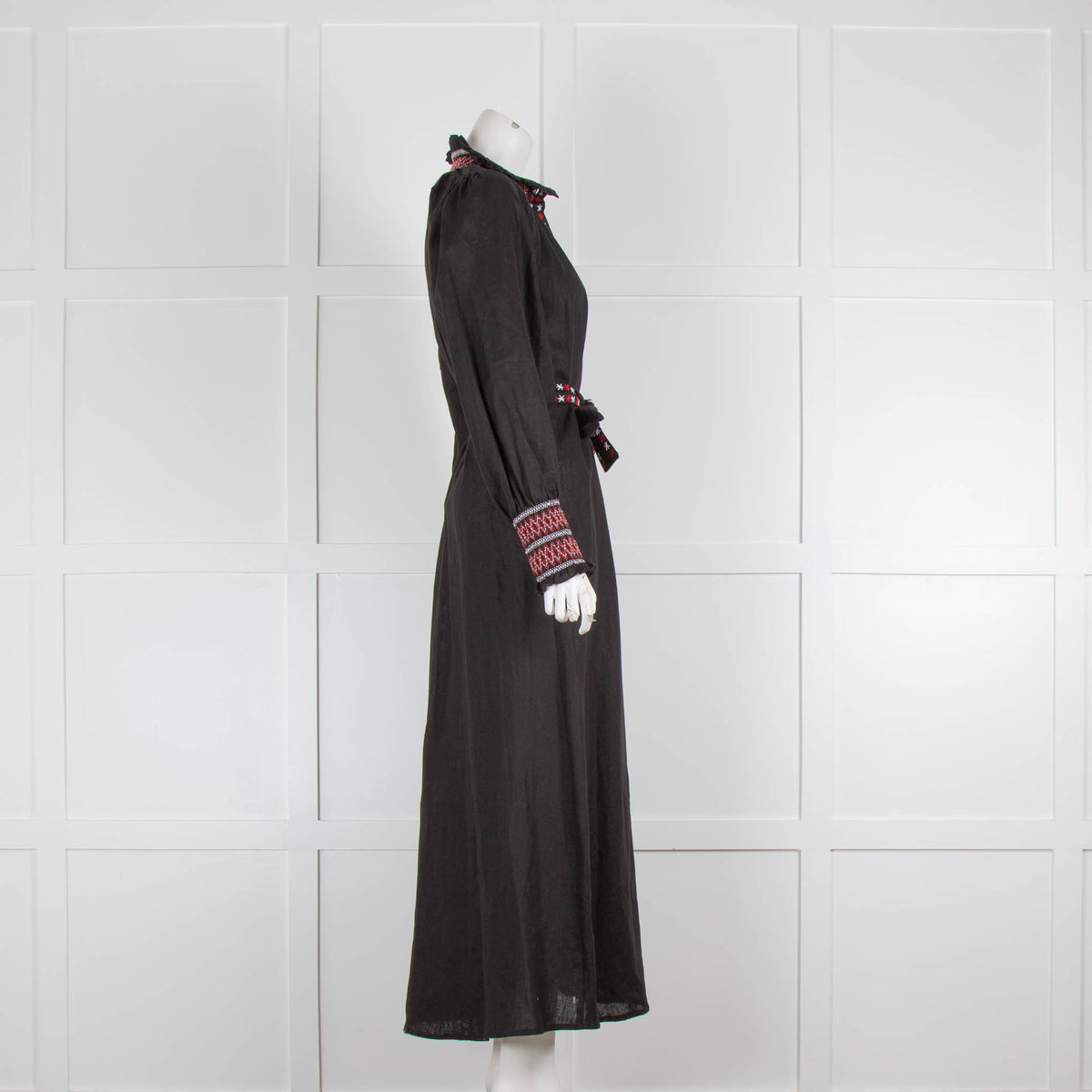 Muzungu Sisters Black Linen Red Stitch Long Sleeve Maxi dress