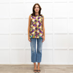 Marni Caramel Purple Flower Print Cotton Sleeveless Top