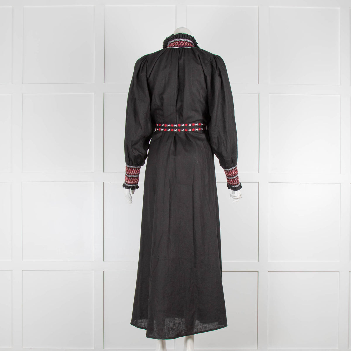 Muzungu Sisters Black Linen Red Stitch Long Sleeve Maxi dress