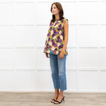 Marni Caramel Purple Flower Print Cotton Sleeveless Top