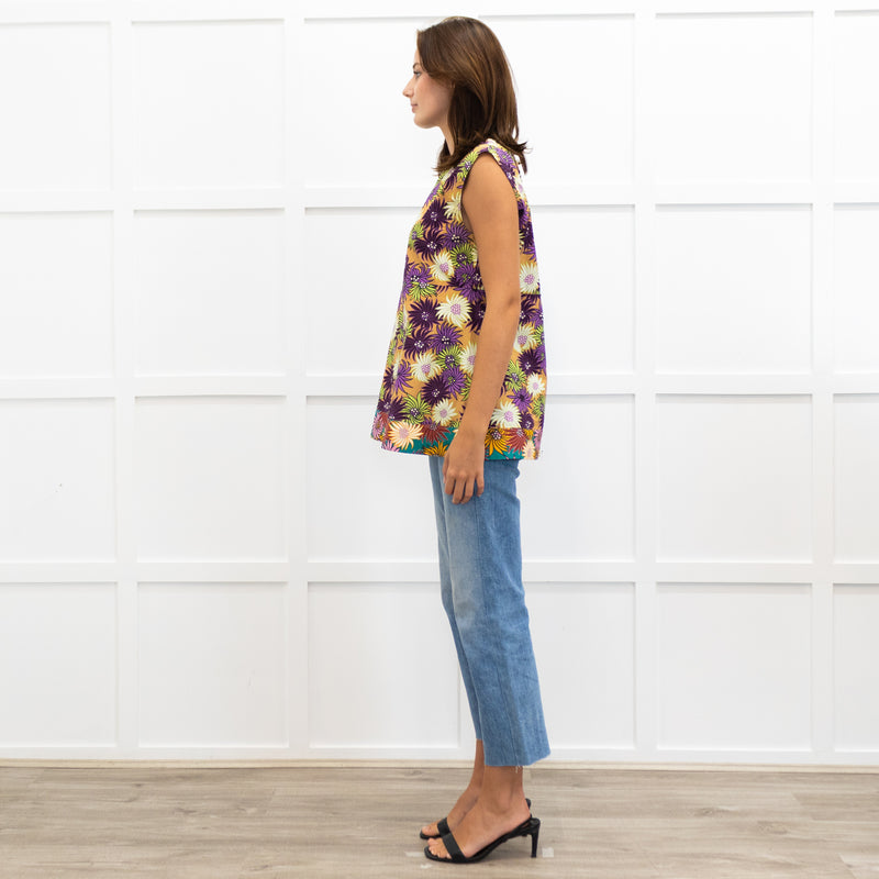 Marni Caramel Purple Flower Print Cotton Sleeveless Top
