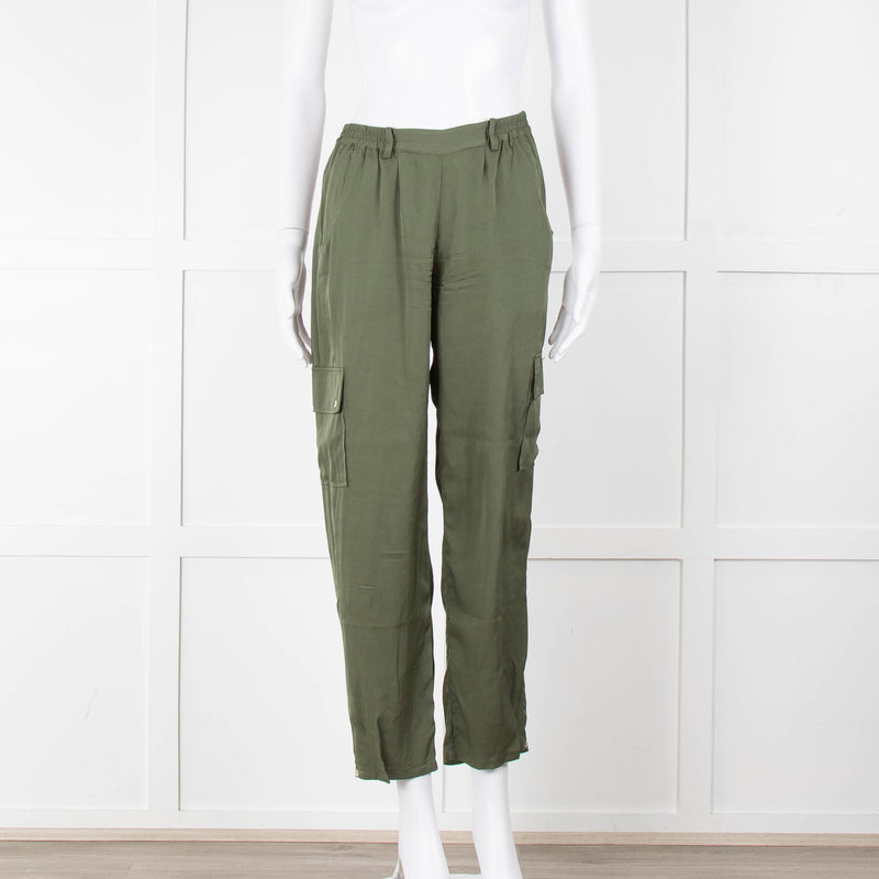 Silk95Five Khaki Green Silk Cargo Trousers