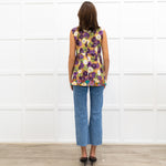 Marni Caramel Purple Flower Print Cotton Sleeveless Top