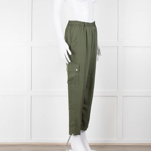 Silk95Five Khaki Green Silk Cargo Trousers