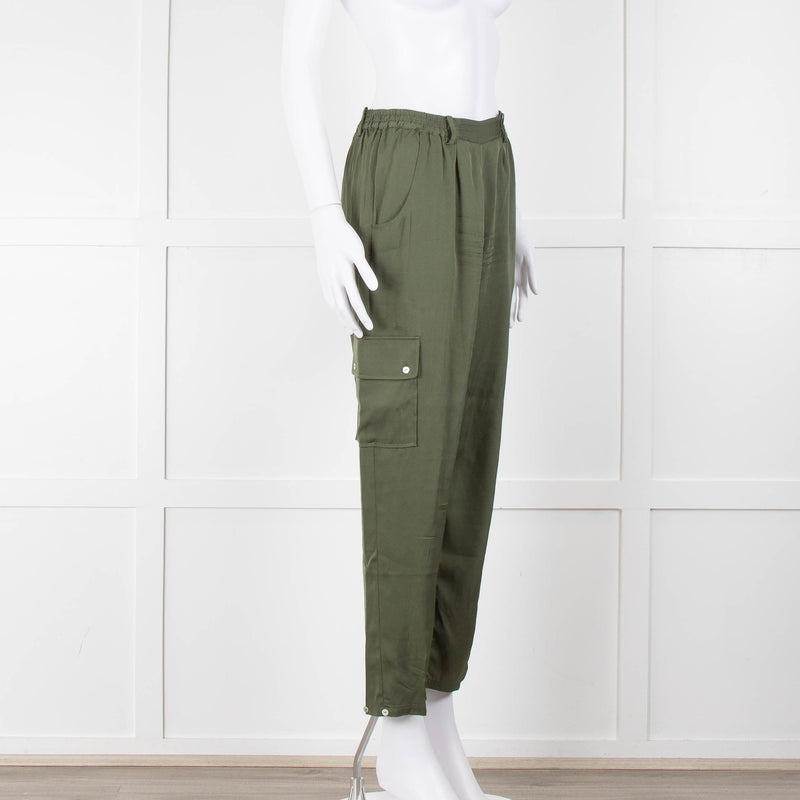 Silk95Five Khaki Green Silk Cargo Trousers