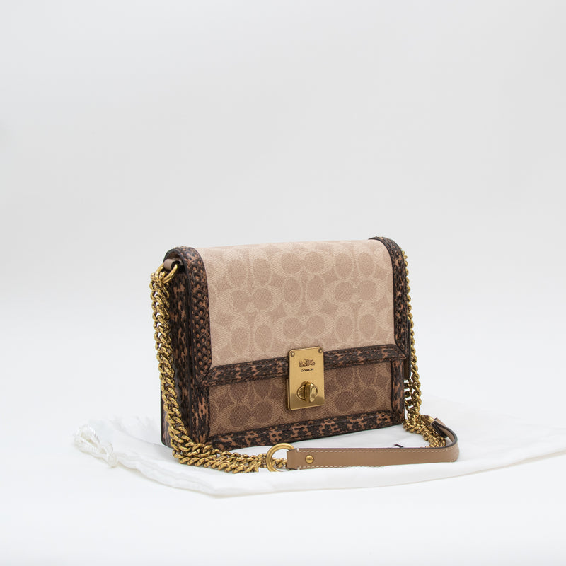 Coach Hutton  Beige Shoulder Bag With Snake Edging