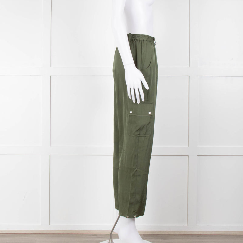 Silk95Five Khaki Green Silk Cargo Trousers