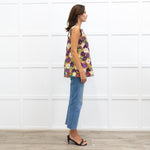Marni Caramel Purple Flower Print Cotton Sleeveless Top