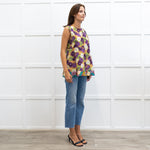 Marni Caramel Purple Flower Print Cotton Sleeveless Top