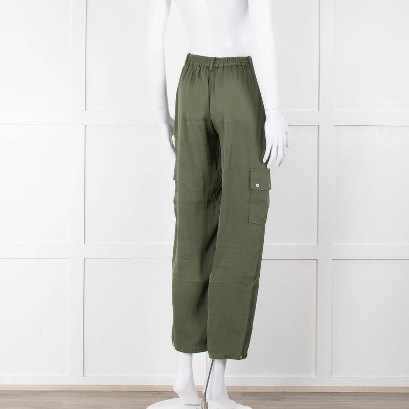 Silk95Five Khaki Green Silk Cargo Trousers