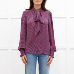 Me+Em Khaki And Pink Spot Silk Tie Neck Blouse