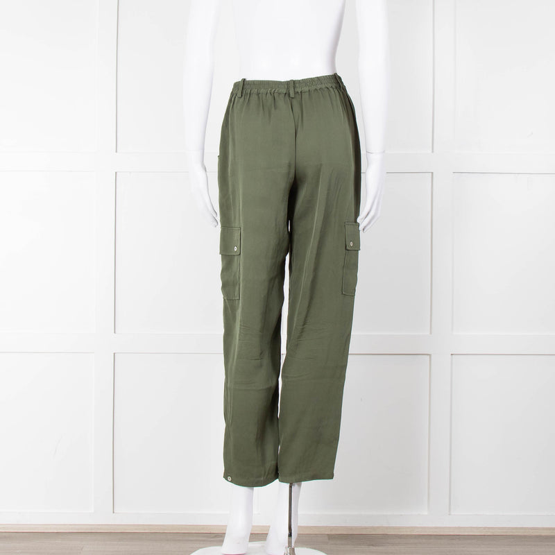 Silk95Five Khaki Green Silk Cargo Trousers