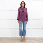 Me+Em Khaki And Pink Spot Silk Tie Neck Blouse