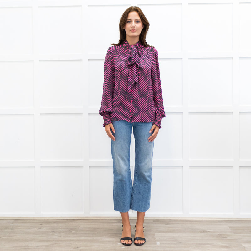 Me+Em Khaki And Pink Spot Silk Tie Neck Blouse