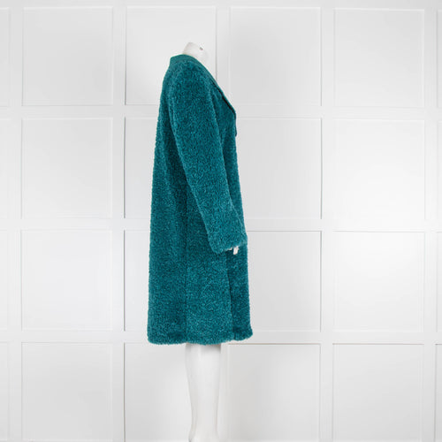 Boutique Moschino Teal Faux Fur Gold Button Coat