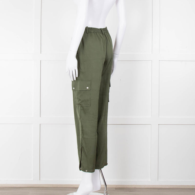 Silk95Five Khaki Green Silk Cargo Trousers