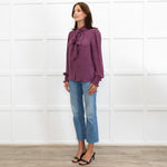 Me+Em Khaki And Pink Spot Silk Tie Neck Blouse
