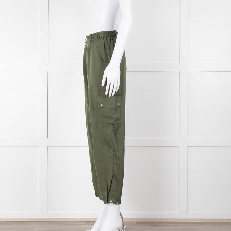 Silk95Five Khaki Green Silk Cargo Trousers