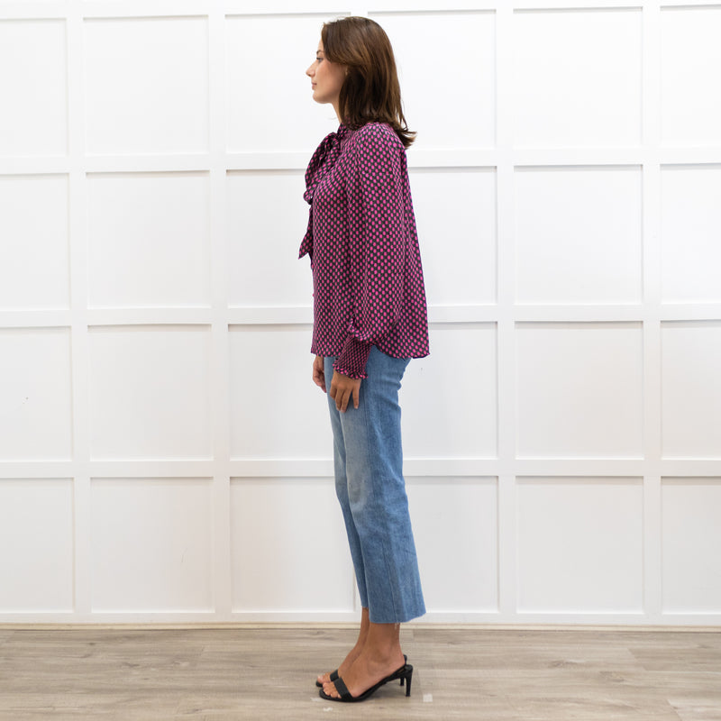 Me+Em Khaki And Pink Spot Silk Tie Neck Blouse