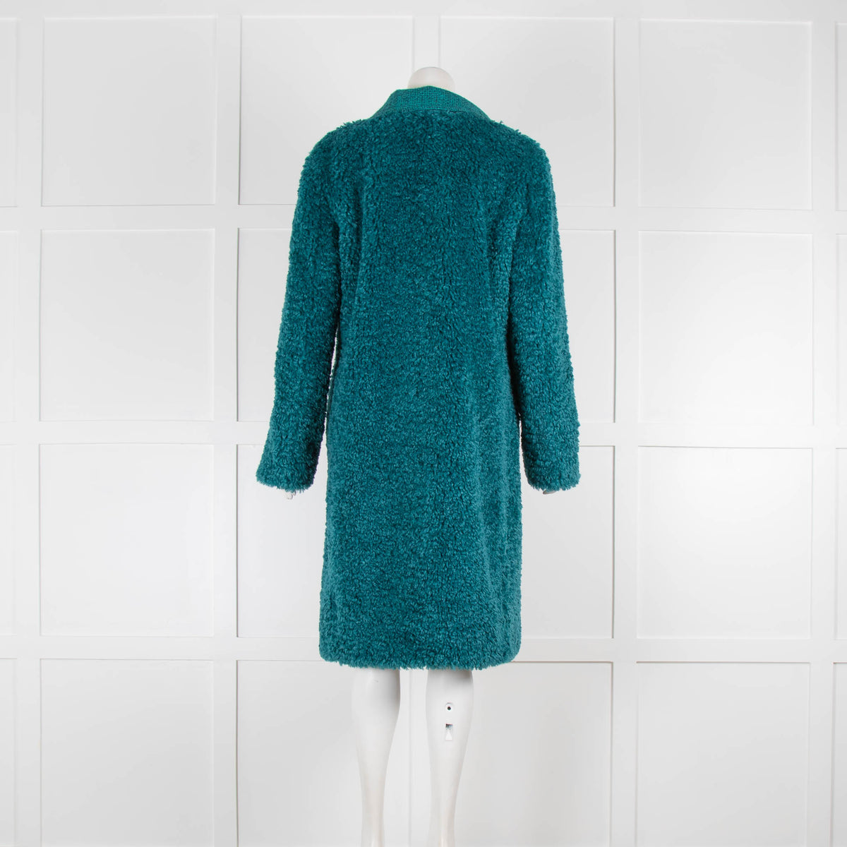 Boutique Moschino Teal Faux Fur Gold Button Coat