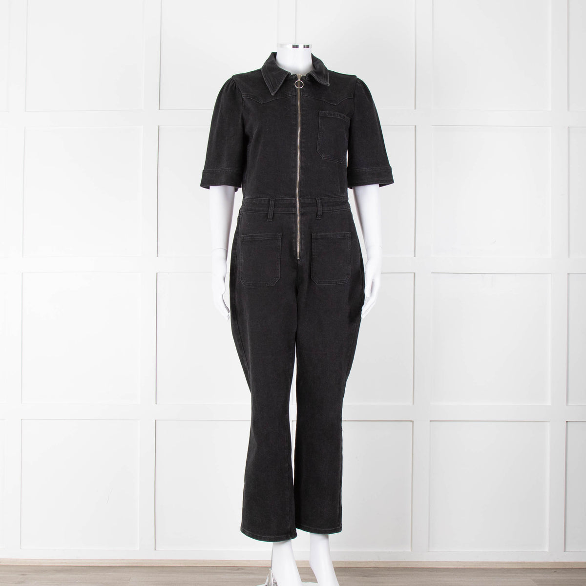 Seventy & Mochi Black Denim Flared Boilersuit