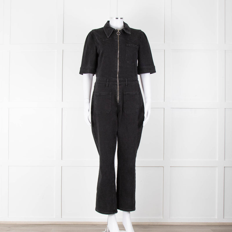 Seventy & Mochi Black Denim Flared Boilersuit