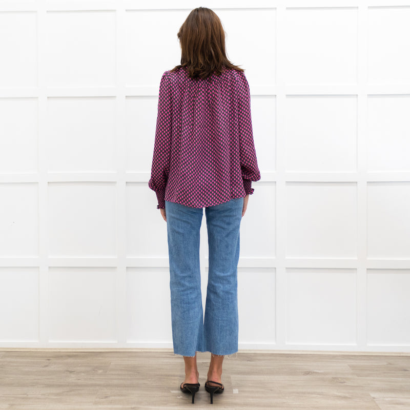 Me+Em Khaki And Pink Spot Silk Tie Neck Blouse