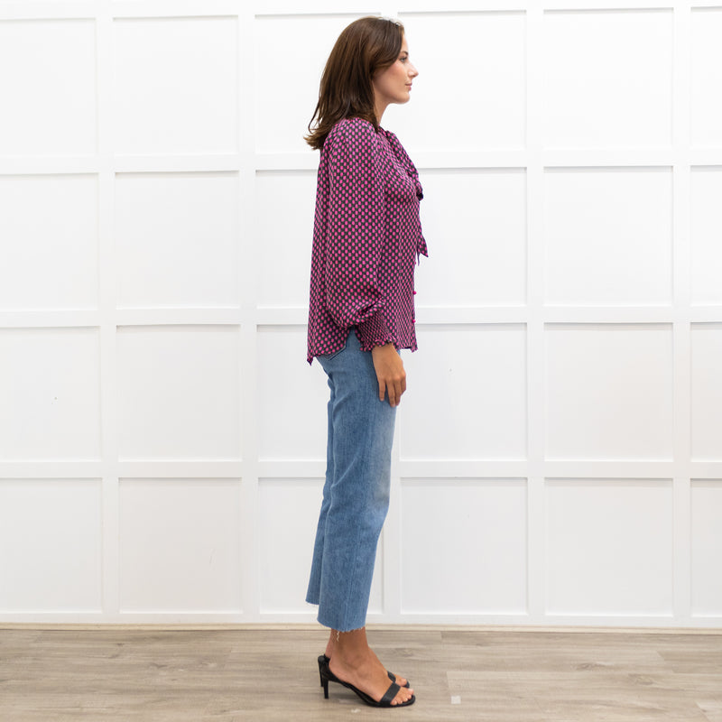 Me+Em Khaki And Pink Spot Silk Tie Neck Blouse