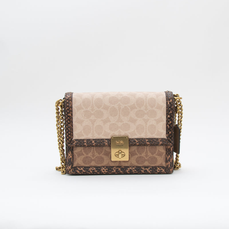 Coach Hutton  Beige Shoulder Bag With Snake Edging