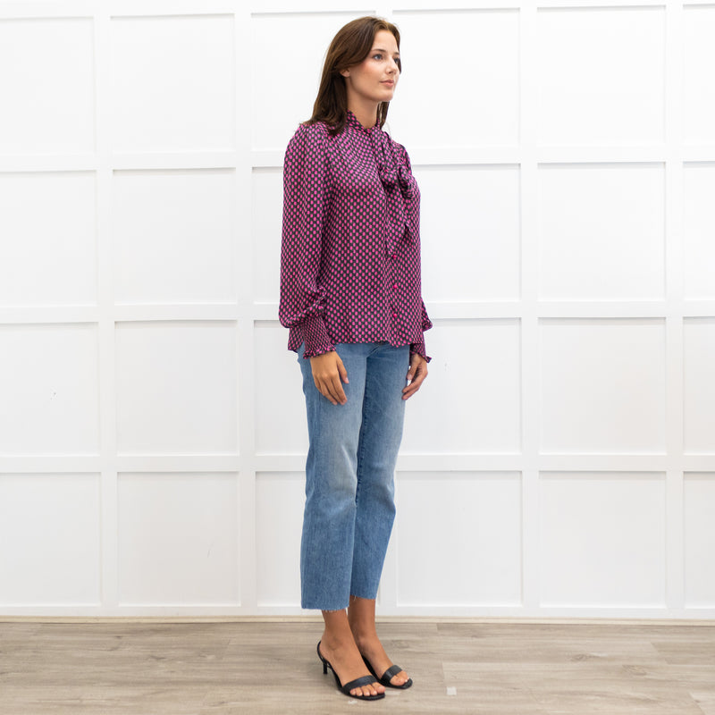 Me+Em Khaki And Pink Spot Silk Tie Neck Blouse