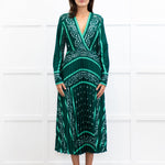 Sandro Green White Pleated Bottom Long Dress