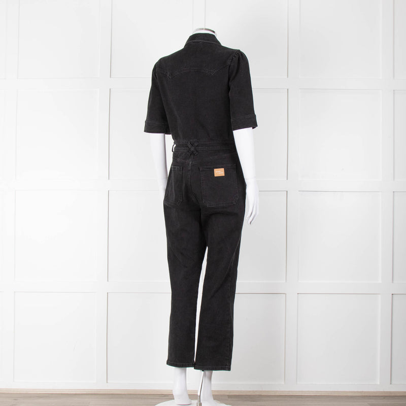 Seventy & Mochi Black Denim Flared Boilersuit