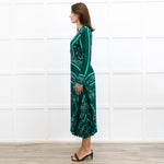 Sandro Green White Pleated Bottom Long Dress