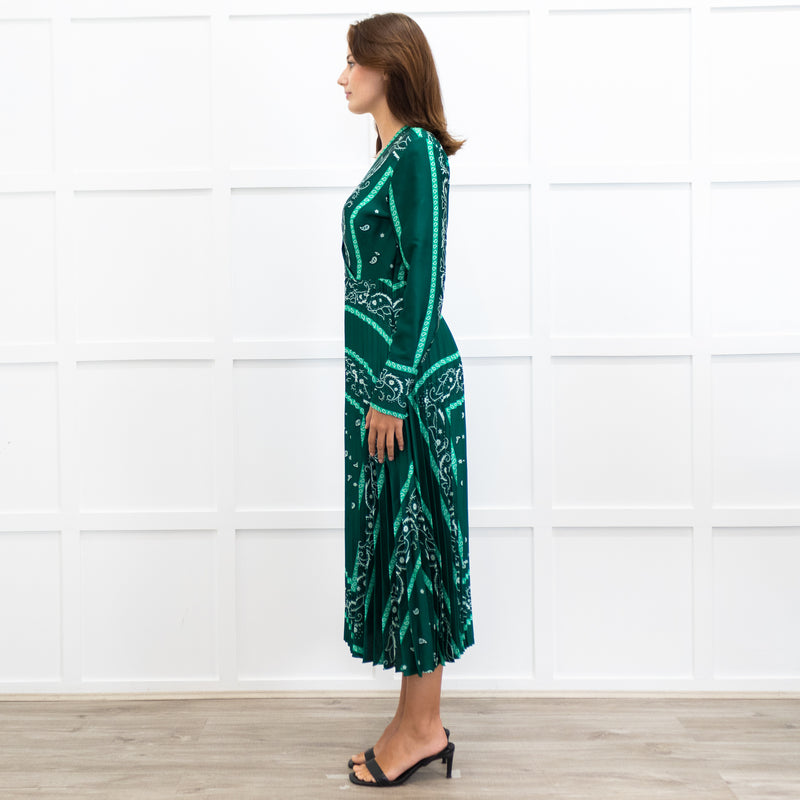 Sandro Green White Pleated Bottom Long Dress