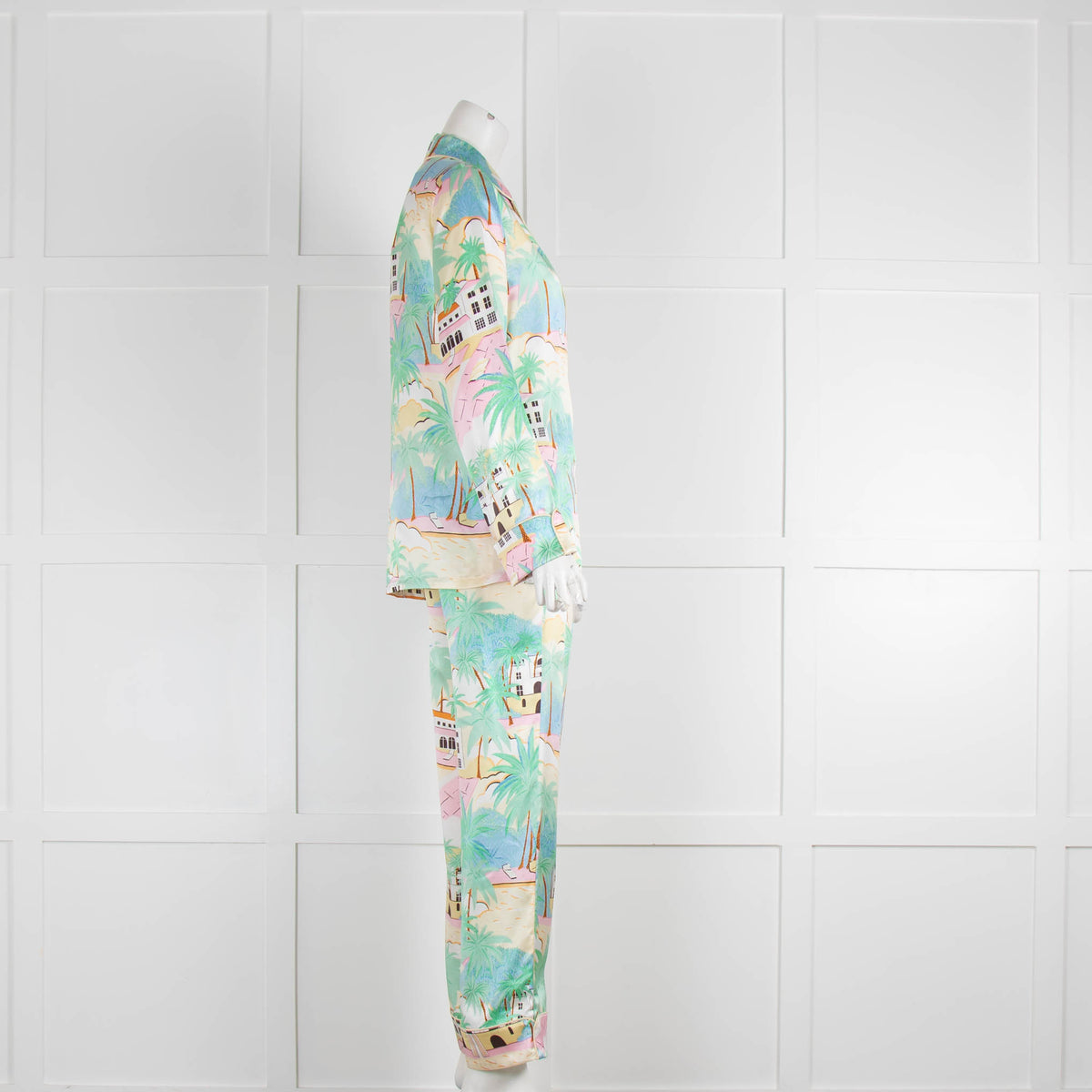 Olivia Von Halle Cream Green Resort Print Pyjama Set