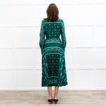 Sandro Green White Pleated Bottom Long Dress