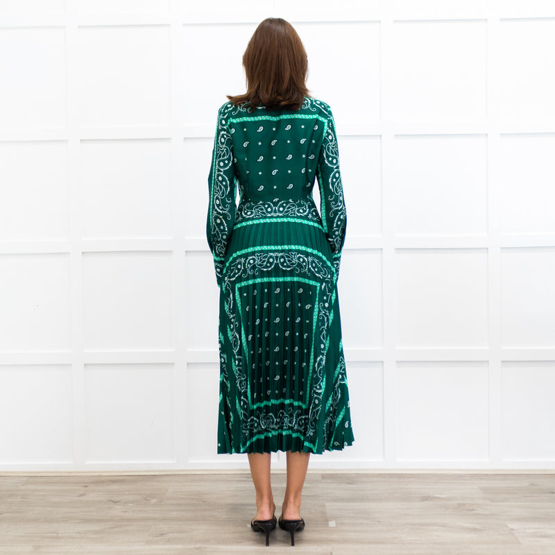Sandro Green White Pleated Bottom Long Dress