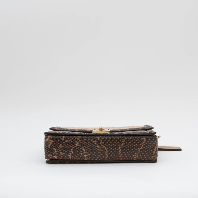 Coach Hutton  Beige Shoulder Bag With Snake Edging