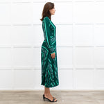 Sandro Green White Pleated Bottom Long Dress