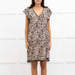 Zadig & Voltaire Cream Brown Animal Print V Neck Dress