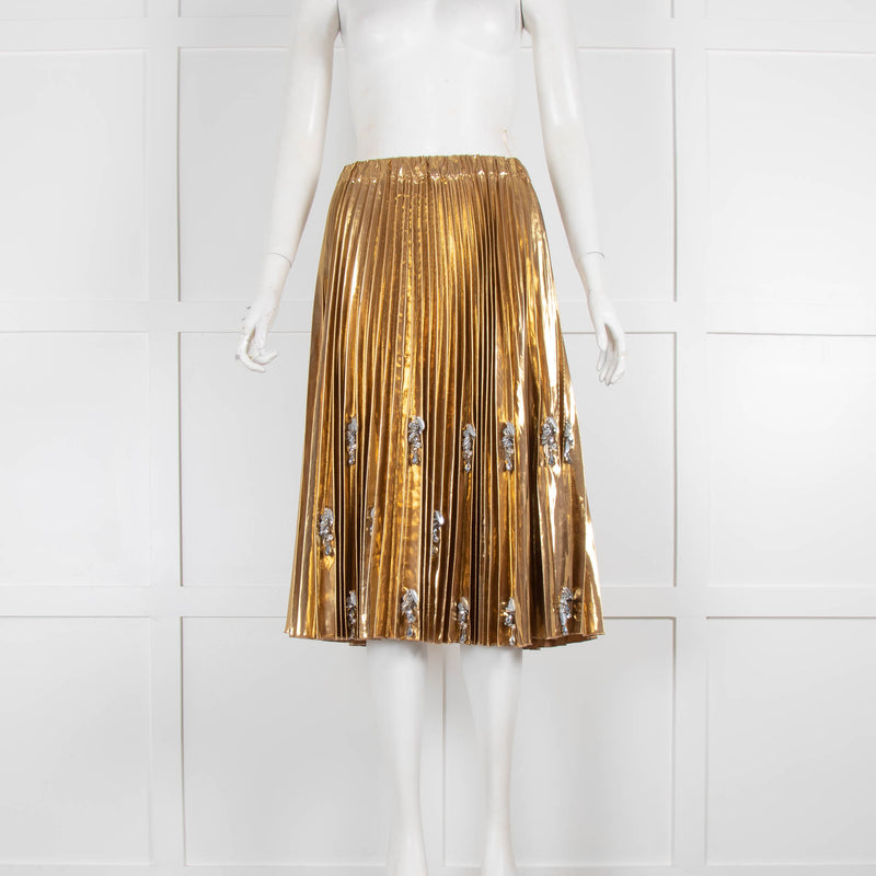 No 21 Gold Pleated Embellished Skirt