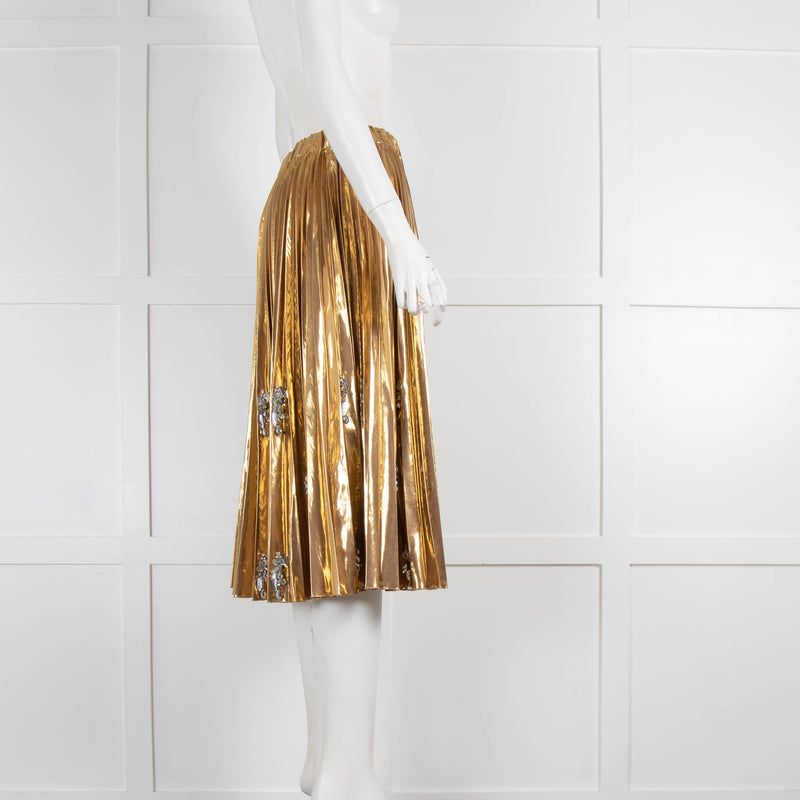 No 21 Gold Pleated Embellished Skirt
