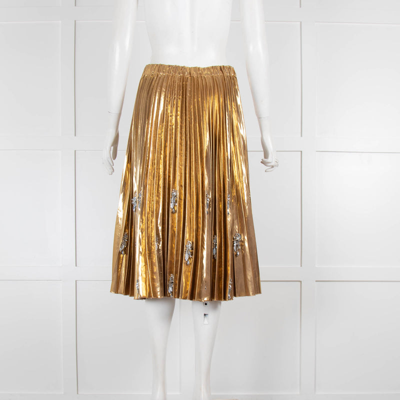 No 21 Gold Pleated Embellished Skirt