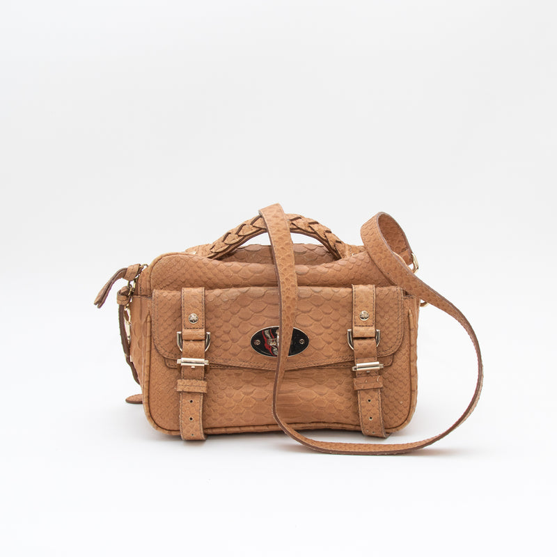 Mulberry Tan Snake Print Alexa Camera Bag with Postman Lock