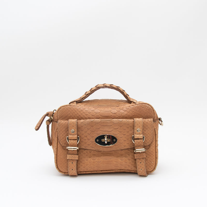 Mulberry Tan Snake Print Alexa Camera Bag with Postman Lock