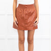 Sea New York Clay Brown Vegan Leather Popper Front Mini Skirt